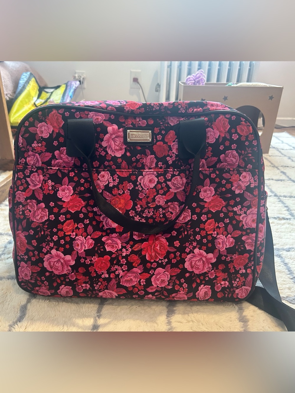 Floral Travel Tote Bag - Pink & Red Roses